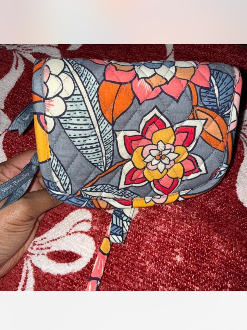 Vera Bradley Gray Floral Quilted Crossbody Bag
